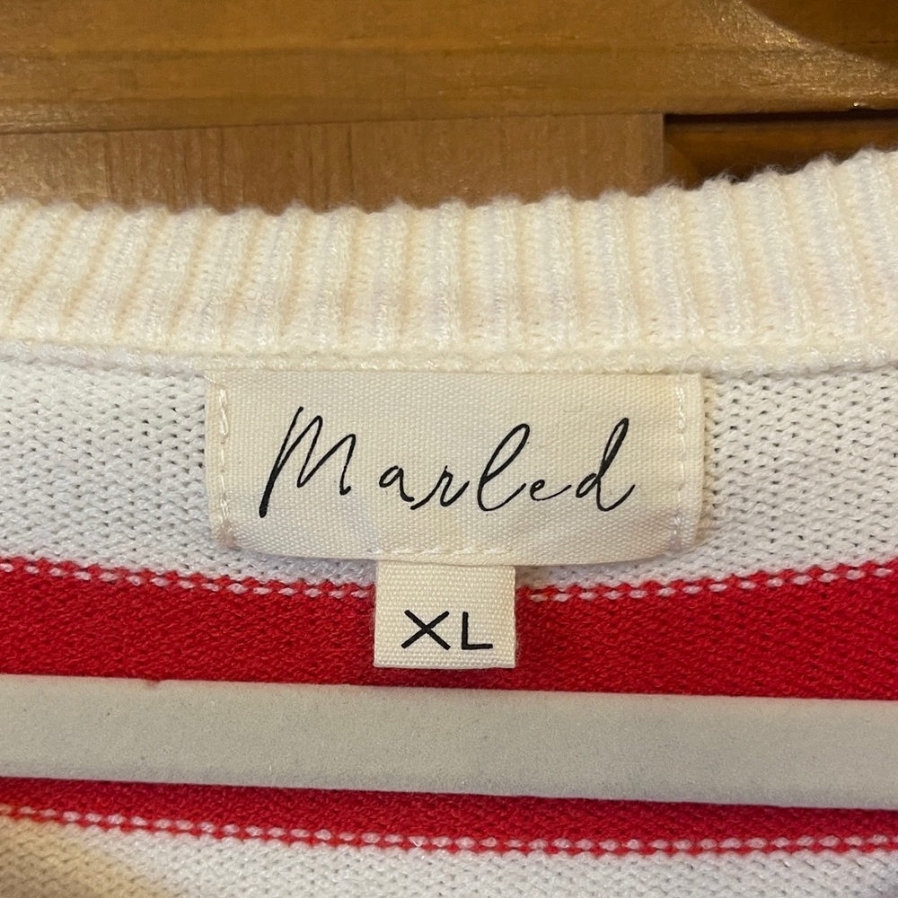 Marled Red and White Striped Sweater XL - Picture 2 of 10
